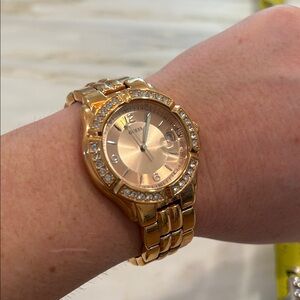 Guess Women's Rose Gold Tone Watch with Crystal Detailing
